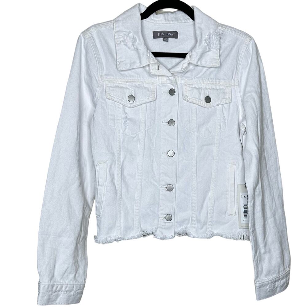 JustUSA Skirball Vintage Distressed Denim Jean Jacket White Size Small NWT - Picture 2 of 9
